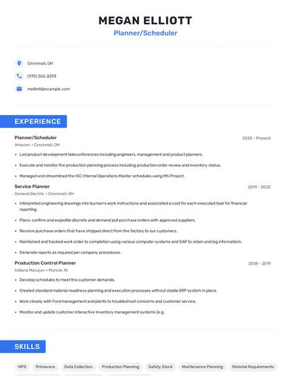 Planner/Scheduler Resume