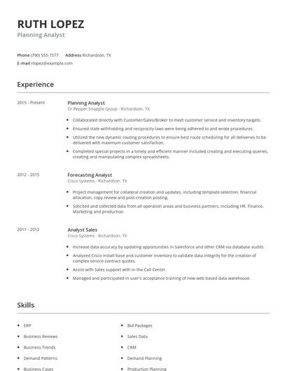 Planning Analyst Resume