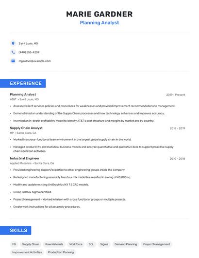 Planning Analyst Resume