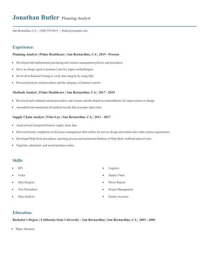 Planning Analyst Resume