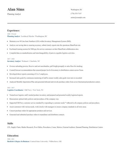 Planning Analyst Resume