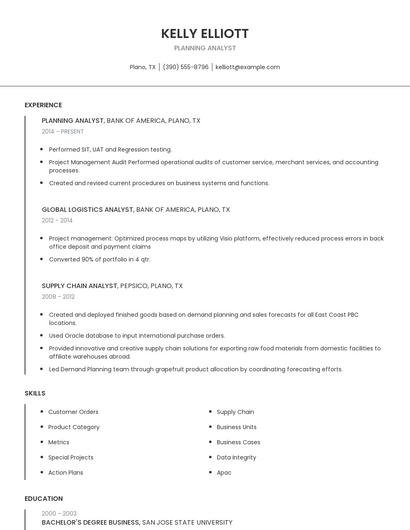 Planning Analyst Resume