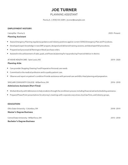 Planning Assistant Resume