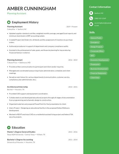 Planning Assistant Resume
