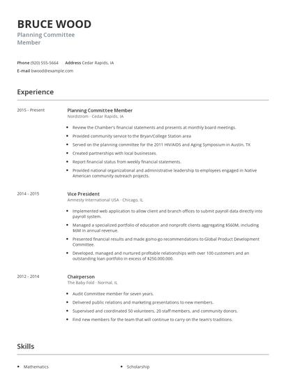 Planning Committee Member Resume