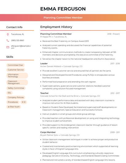 Planning Committee Member Resume