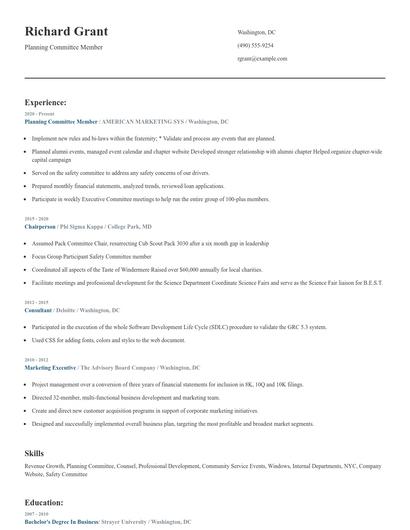 Planning Committee Member Resume