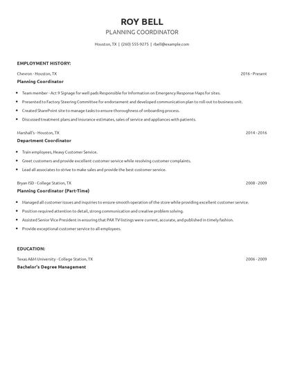 Planning Coordinator Resume