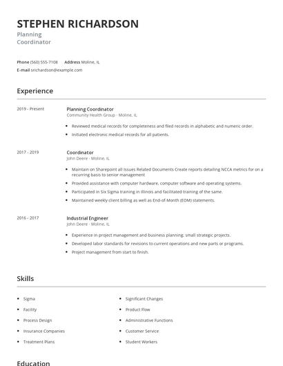 Planning Coordinator Resume