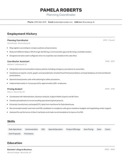 Planning Coordinator Resume