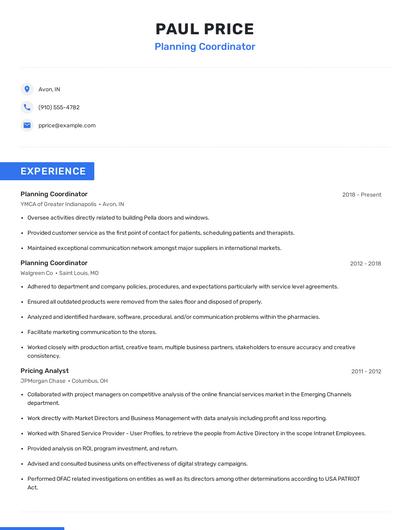 Planning Coordinator Resume