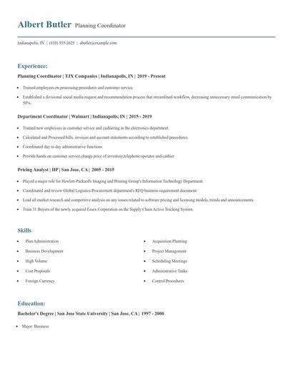 Planning Coordinator Resume