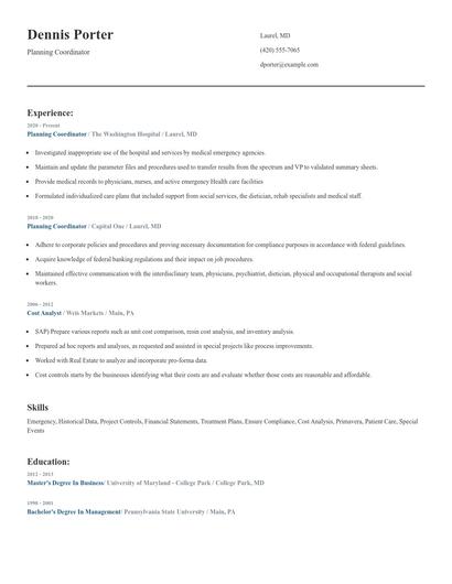 Planning Coordinator Resume