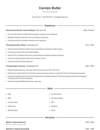 Planning Coordinator Resume