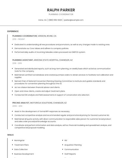 Planning Coordinator Resume