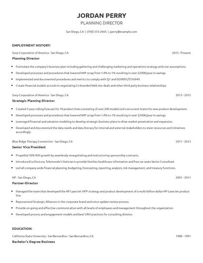 Planning Director Resume
