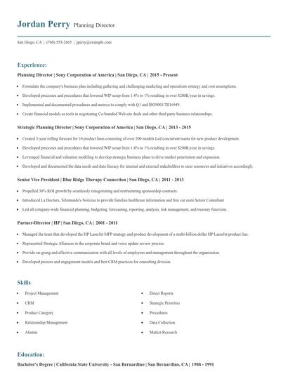 Planning Director Resume