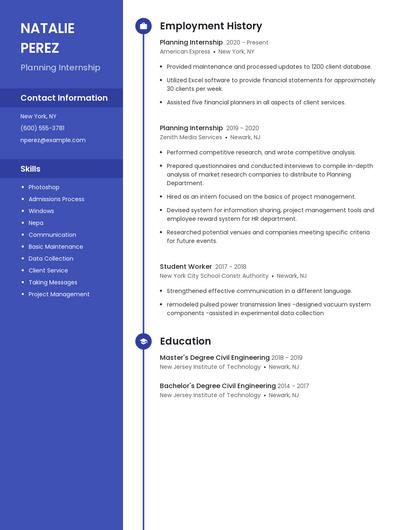 Planning Internship Resume