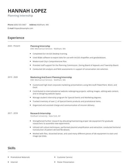 Planning Internship Resume
