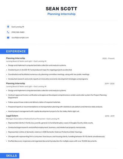 Planning Internship Resume