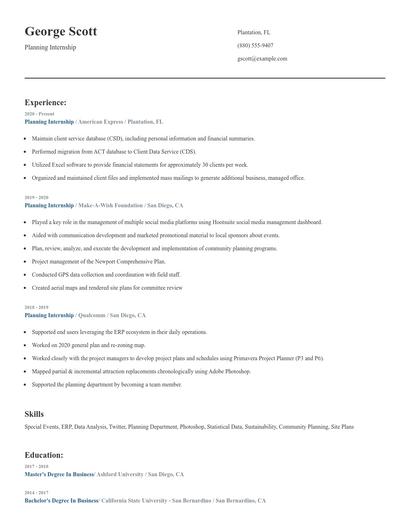 Planning Internship Resume