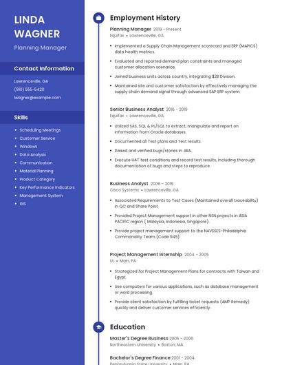 Planning Manager Resume