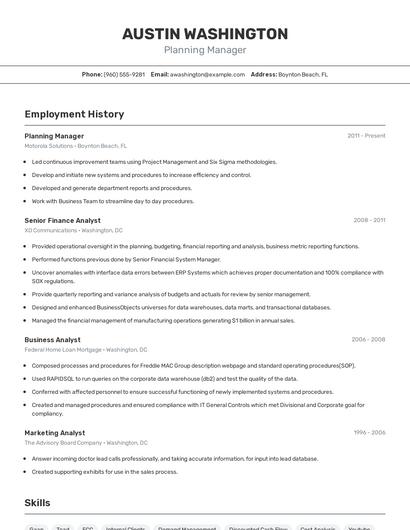 Planning Manager Resume