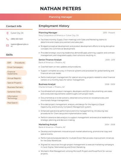 Planning Manager Resume
