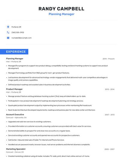 Planning Manager Resume