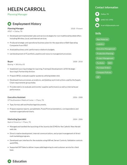 Planning Manager Resume