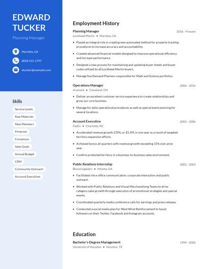 Planning Manager Resume