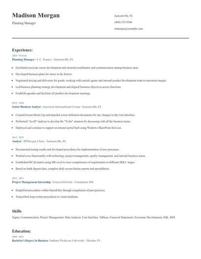 Planning Manager Resume