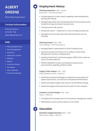 Planning Supervisor Resume