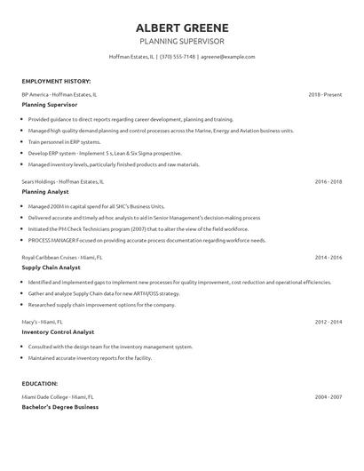 Planning Supervisor Resume