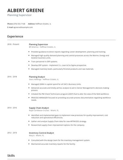 Planning Supervisor Resume