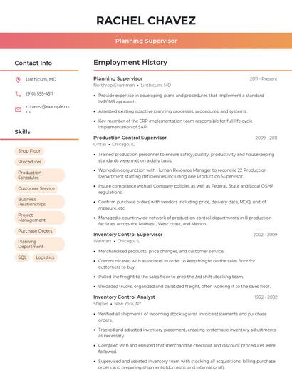 Planning Supervisor Resume