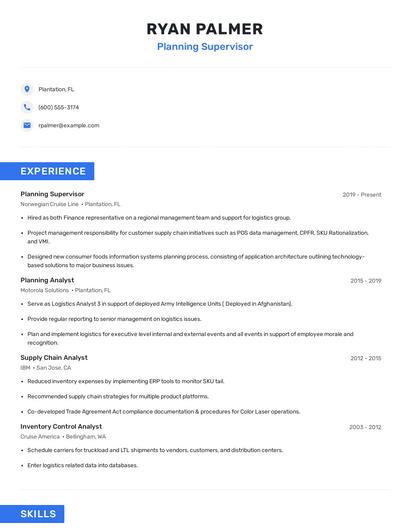 Planning Supervisor Resume