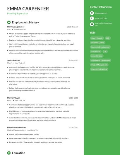 Planning Supervisor Resume