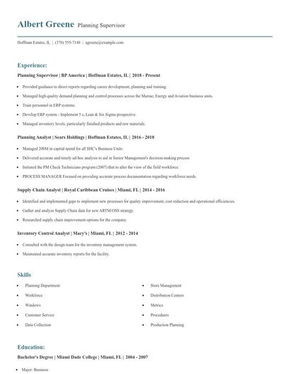 Planning Supervisor Resume