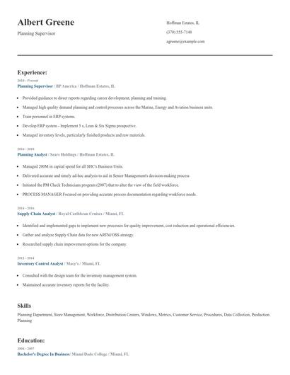 Planning Supervisor Resume