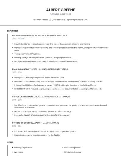 Planning Supervisor Resume