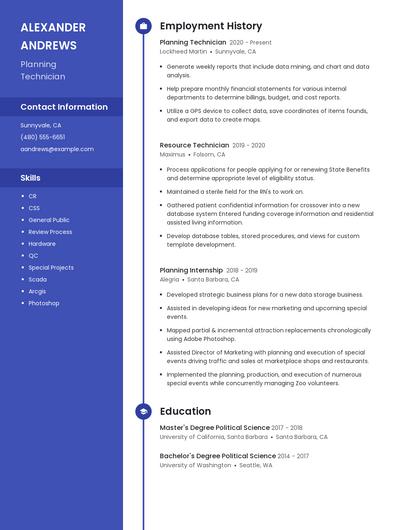 Planning Technician Resume