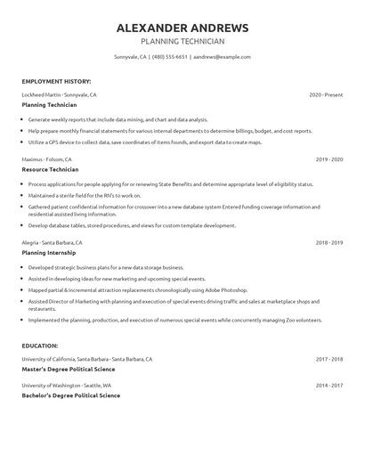 Planning Technician Resume