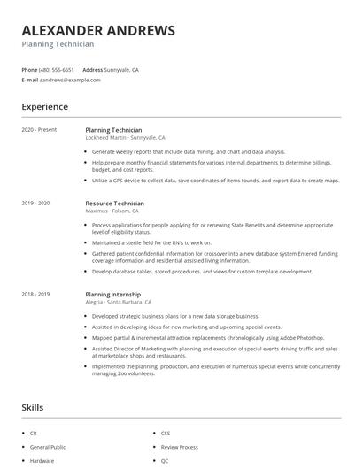 Planning Technician Resume