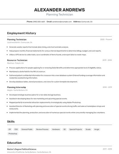 Planning Technician Resume