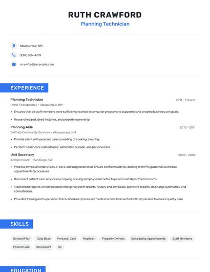 Planning Technician Resume