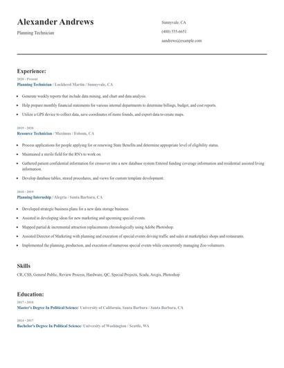 Planning Technician Resume