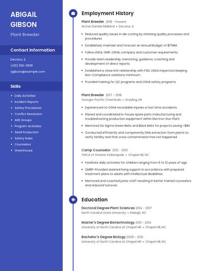 Plant Breeder Resume