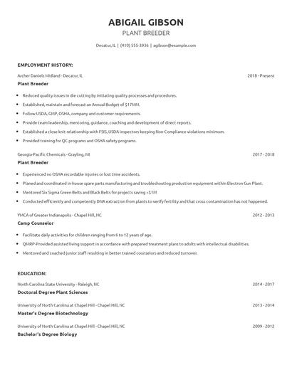 Plant Breeder Resume