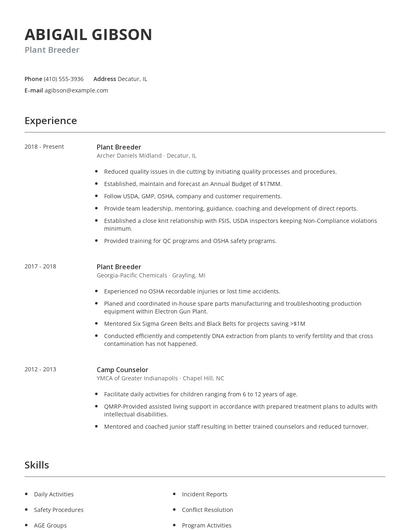 Plant Breeder Resume